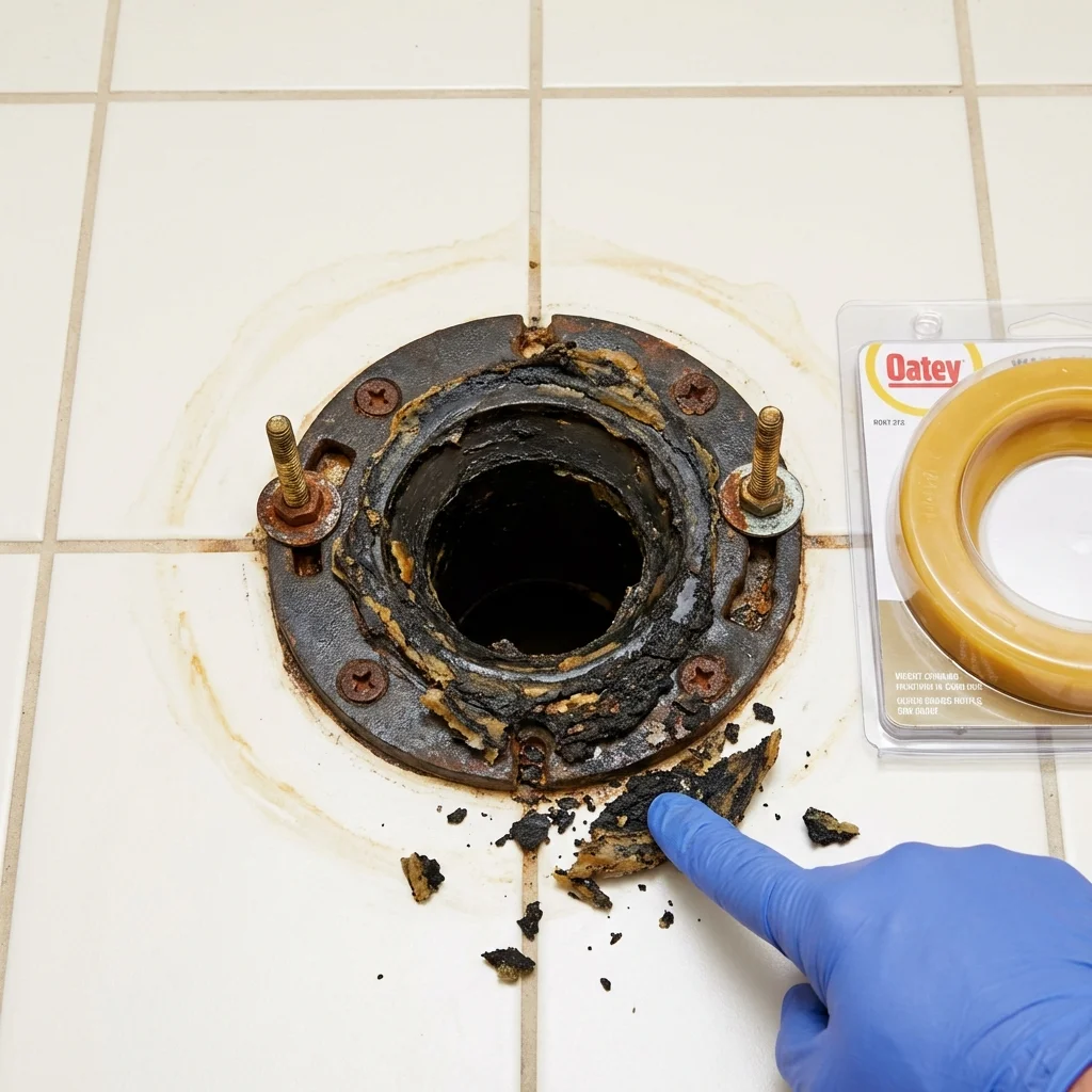 Failed wax ring showing water seepage at the base of a toilet in a Lewisburg, PA home