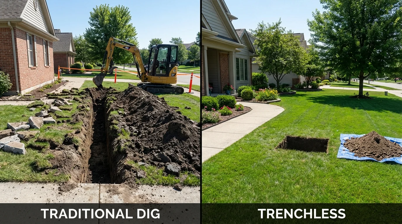 Trenchless sewer repair with minimal yard damage versus traditional excavation in Lewisburg, PA